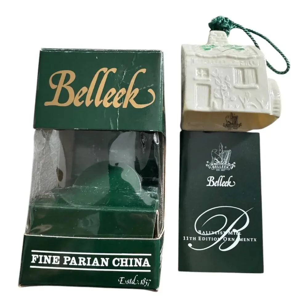 NWB Vintage Irish Belleek Porcelain Christmas ornament Ballylist Mill With Box